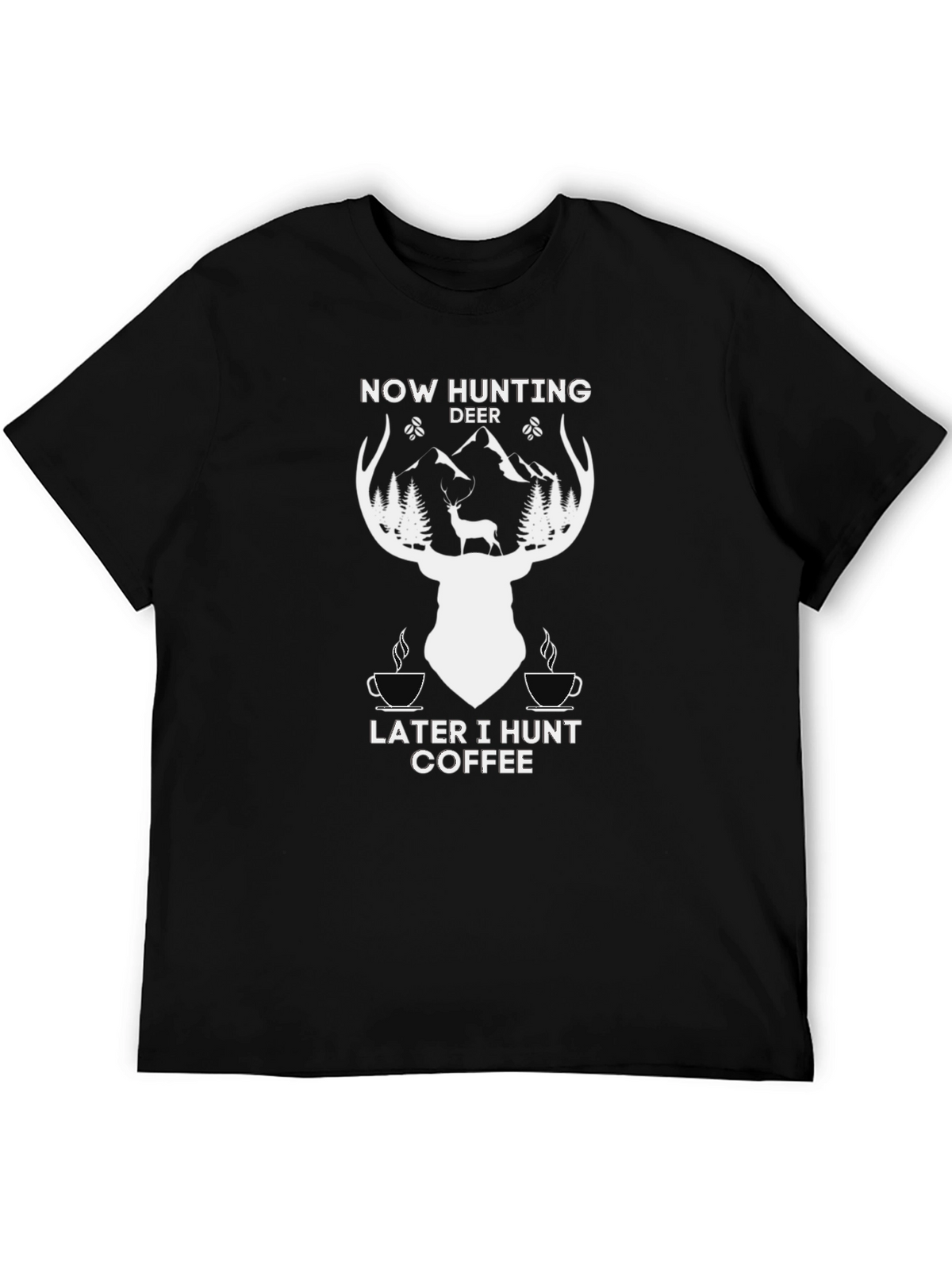 Hunting Deer Coffee Graphic T-Shirt - Black