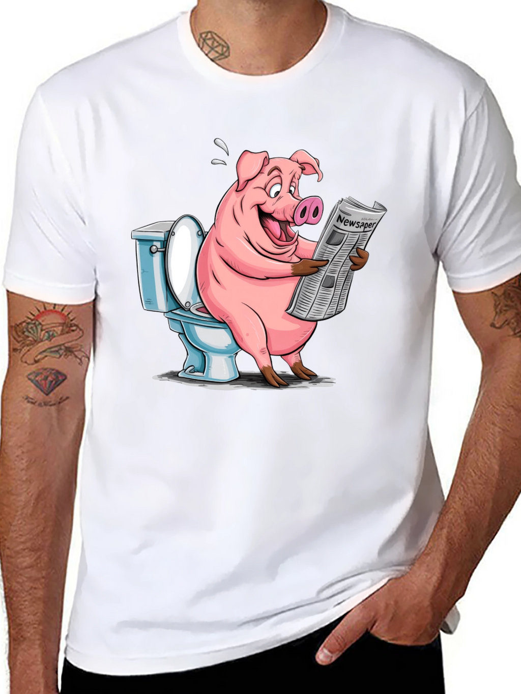 Pig Reading Newspaper on Toilet T-Shirt