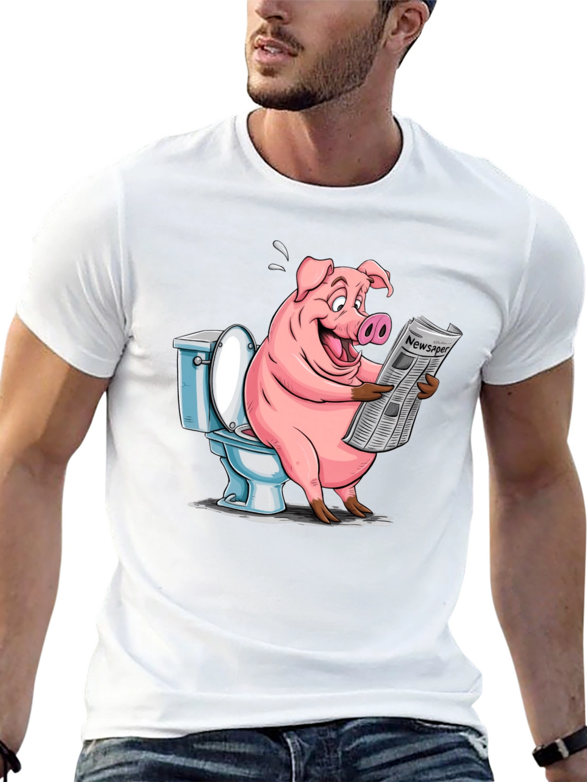 Pig Reading Newspaper on Toilet T-Shirt