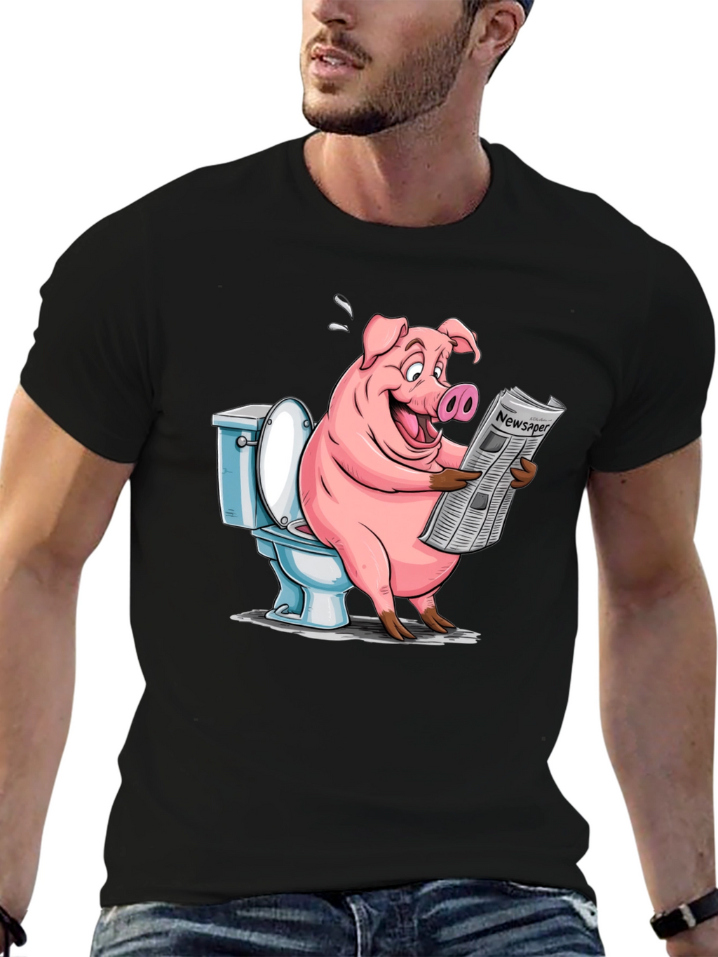 Pig Reading Newspaper on Toilet T-Shirt