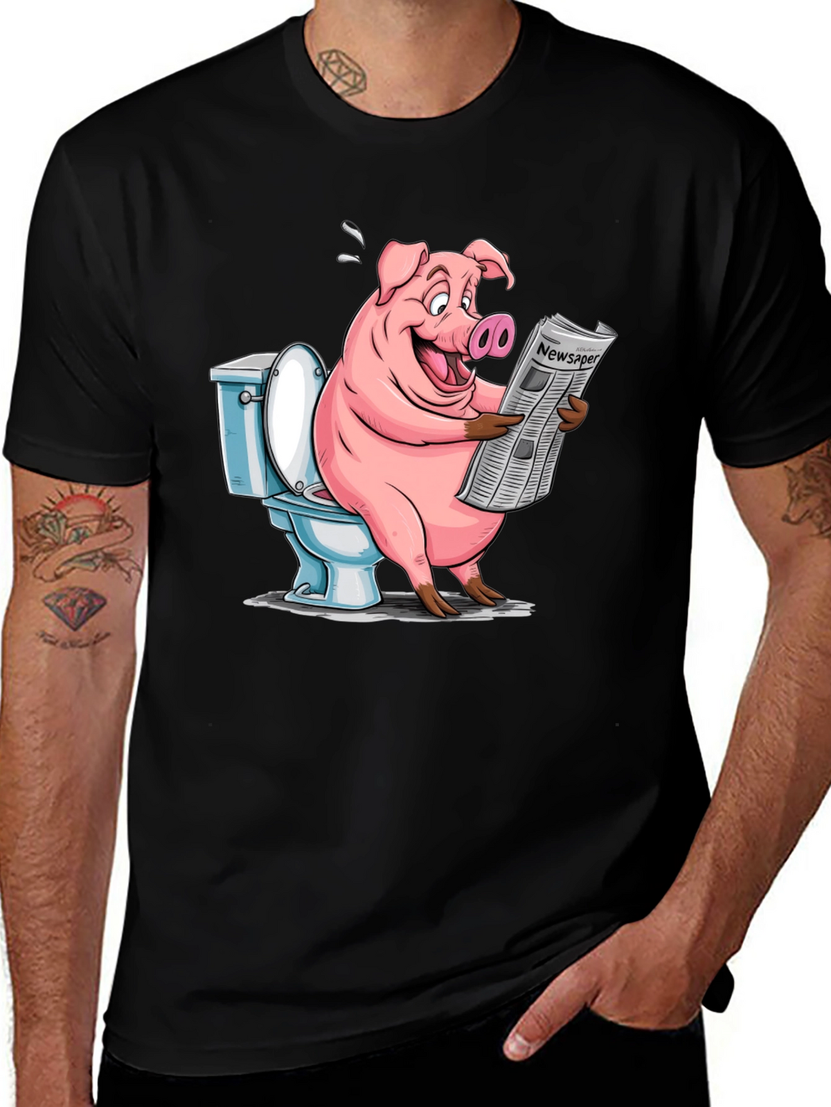 Pig Reading Newspaper on Toilet T-Shirt