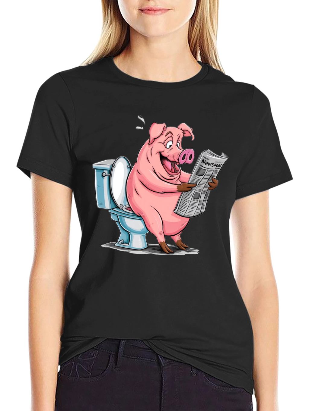Pig Reading Newspaper on Toilet T-Shirt