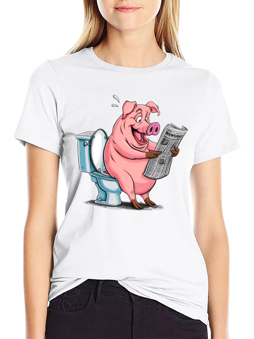 Pig Reading Newspaper on Toilet T-Shirt
