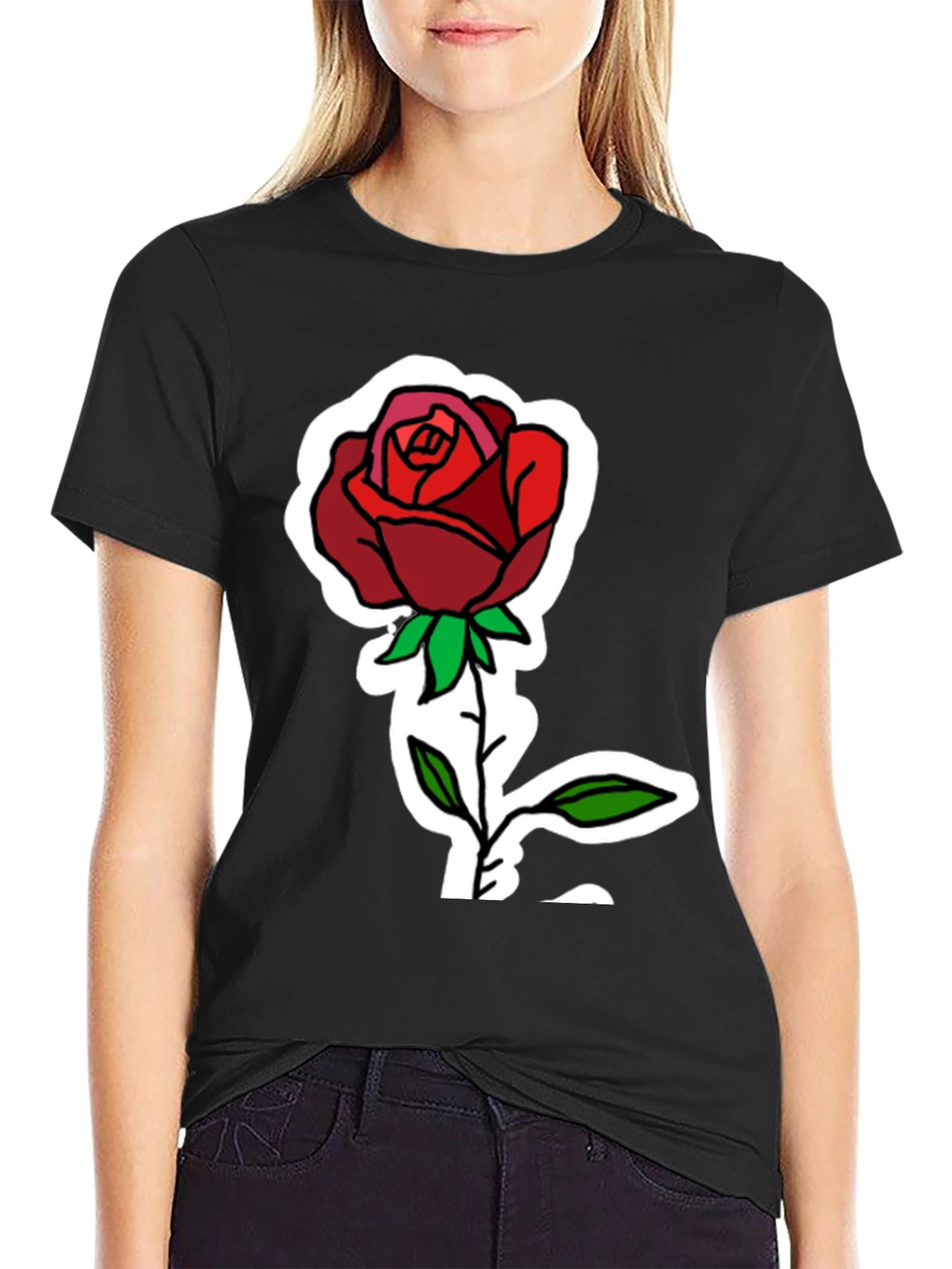 Rose Graphic Print Black T-Shirt