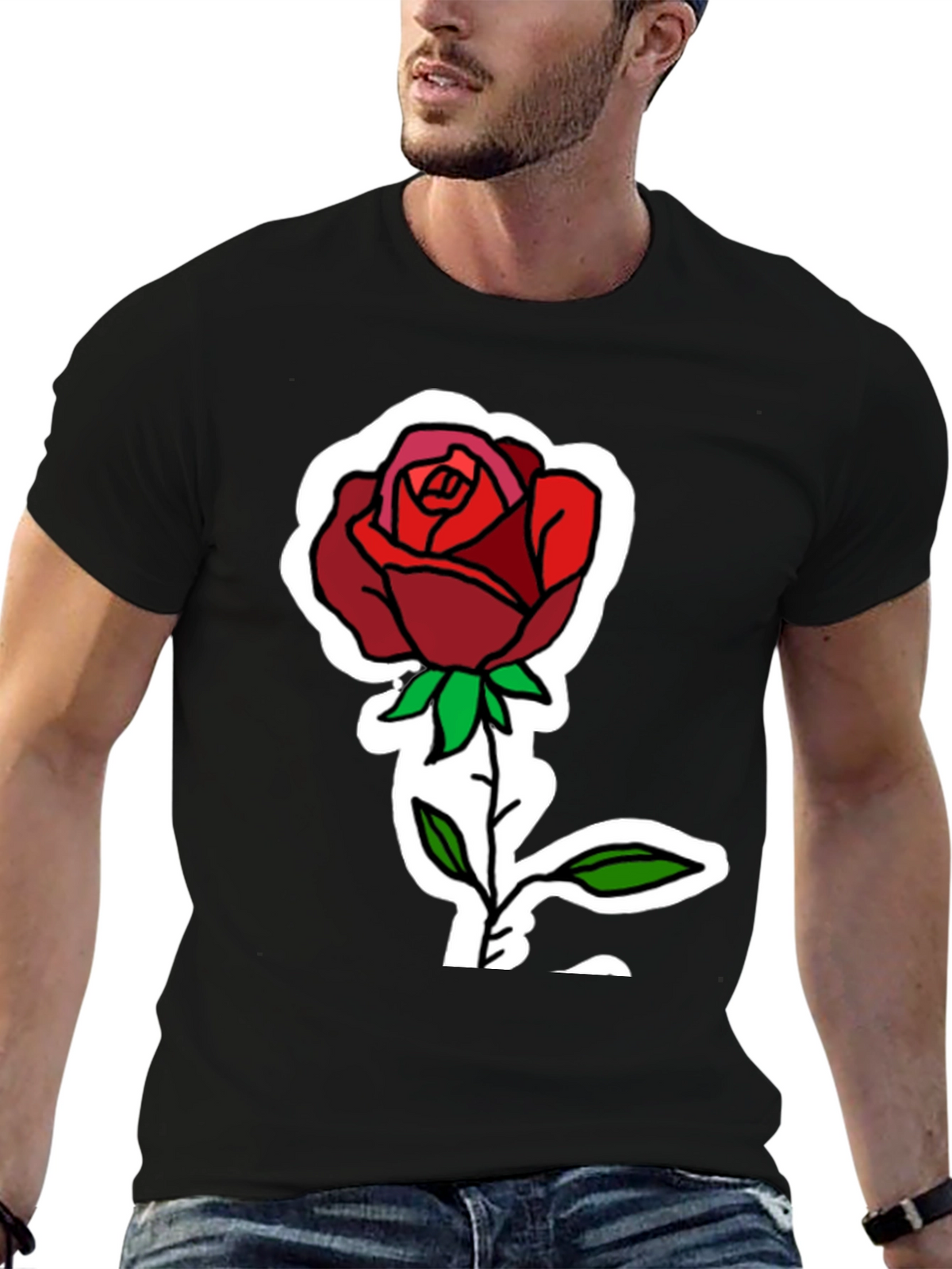 Rose Graphic Print Black T-Shirt