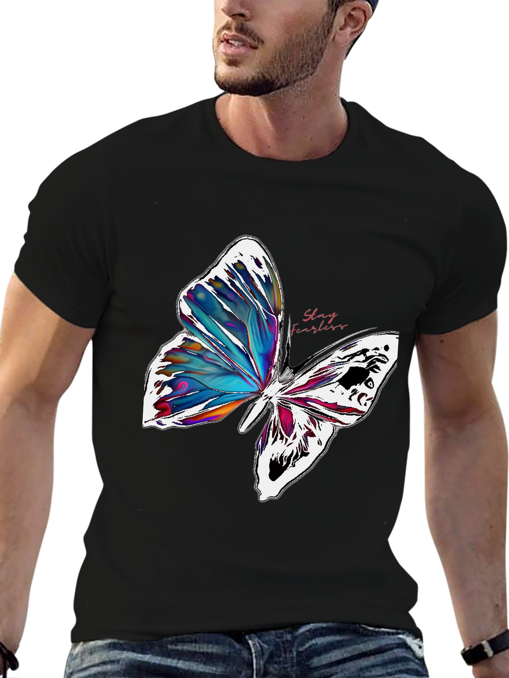 Stay Fearless Butterfly Graphic T-Shirt - Black
