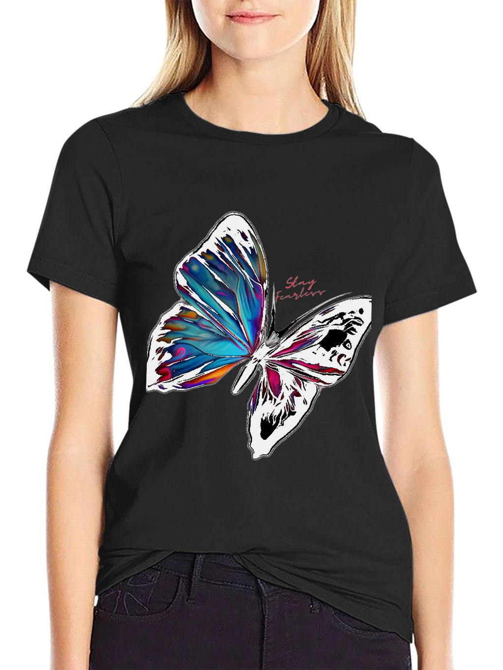 Stay Fearless Butterfly Graphic T-Shirt - Black