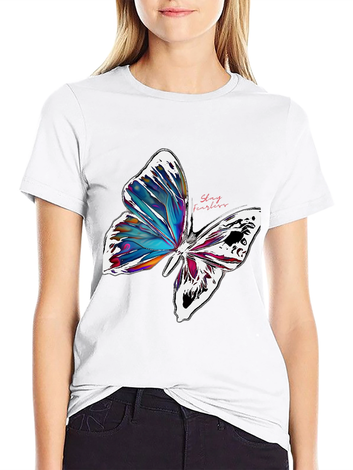 Stay Fearless Butterfly Graphic T-Shirt - Black