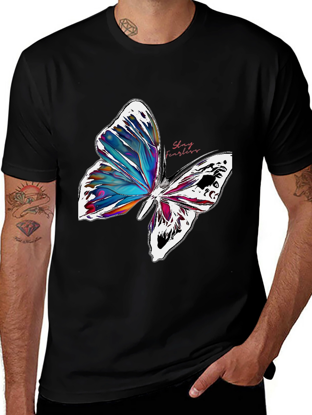 Stay Fearless Butterfly Graphic T-Shirt - Black