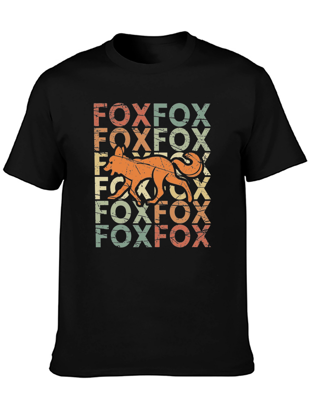 Retro Fox Graphic Print Black T-Shirt