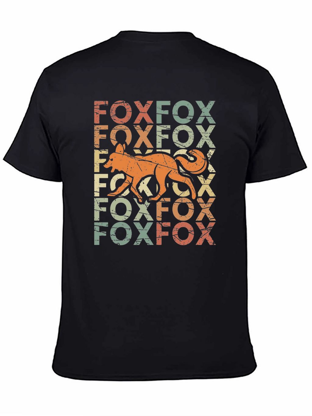 Retro Fox Graphic Print Black T-Shirt