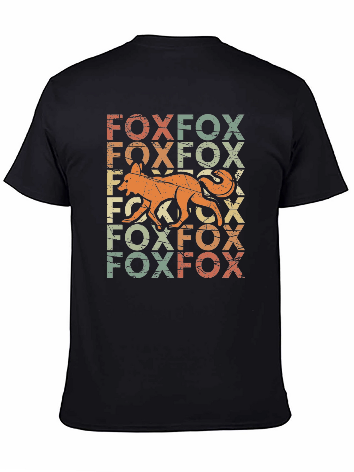 Retro Fox Graphic Print Black T-Shirt