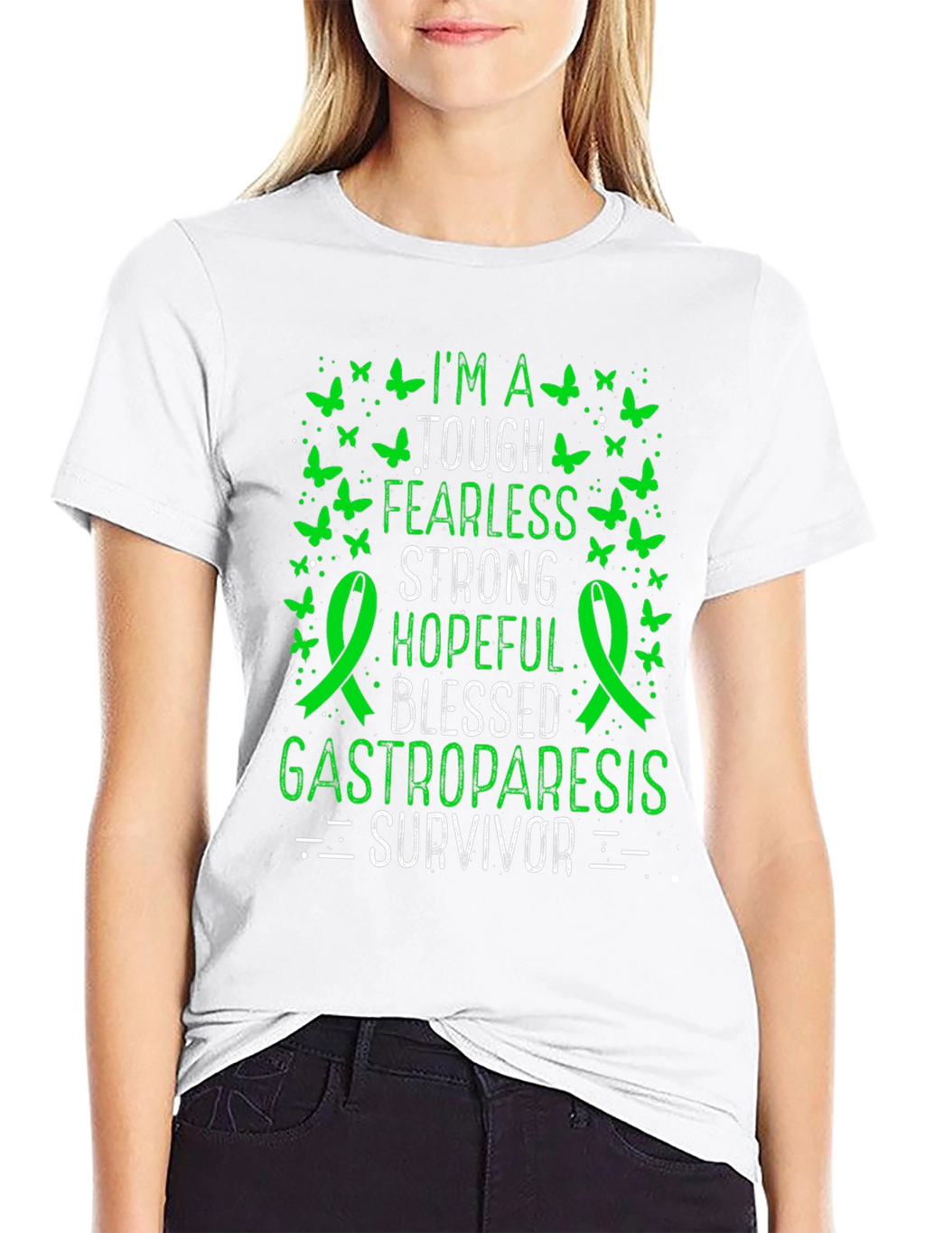 Gastroparesis Survivor T-Shirt - Green Butterfly Design
