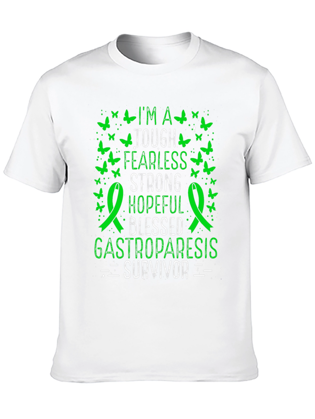 Gastroparesis Survivor T-Shirt - Green Butterfly Design