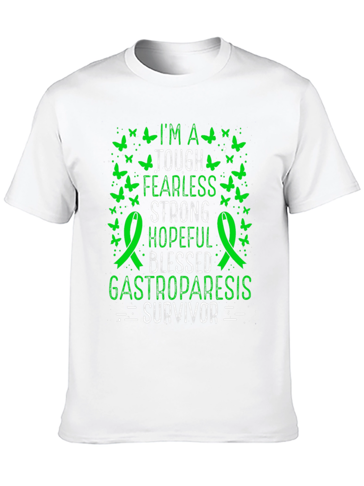 Gastroparesis Survivor T-Shirt - Green Butterfly Design