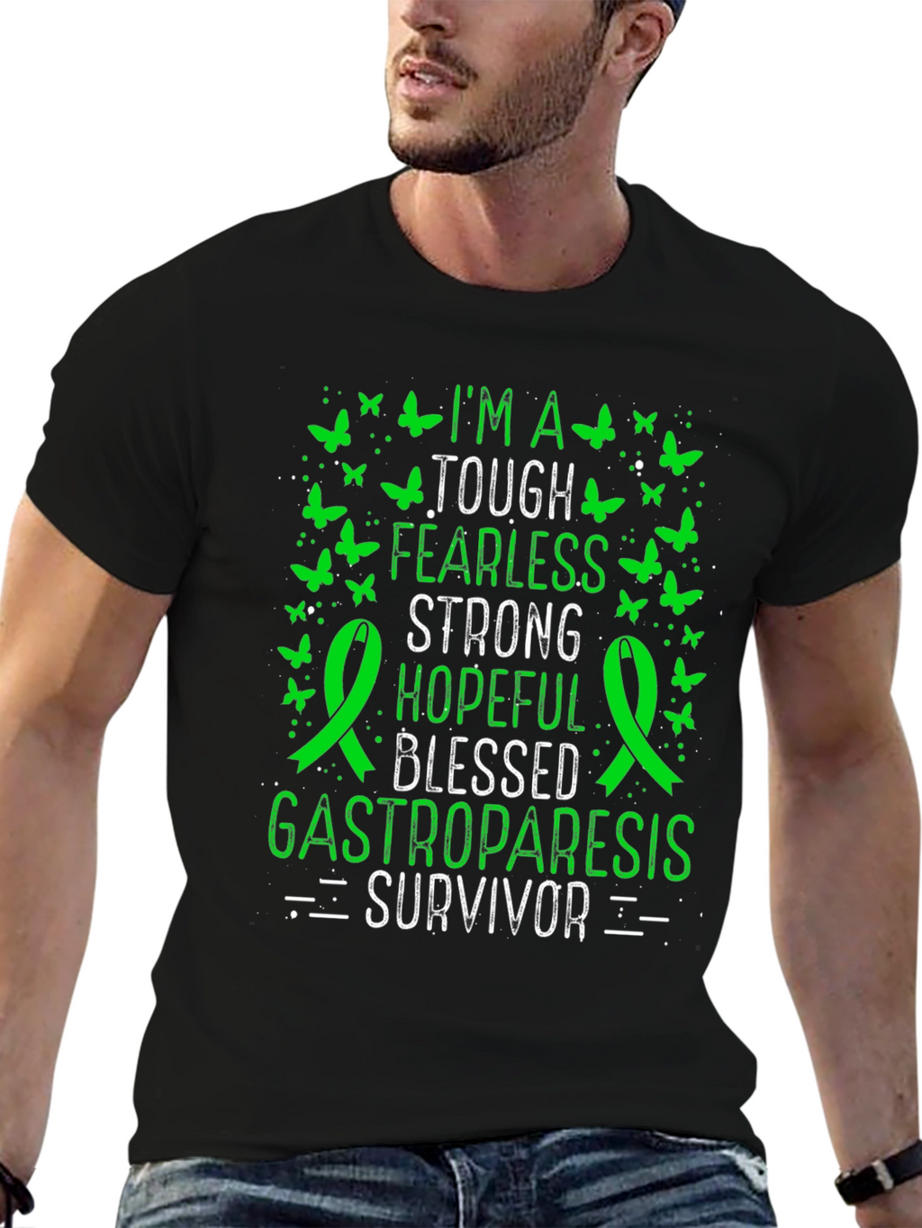 Gastroparesis Survivor T-Shirt - Green Butterfly Design