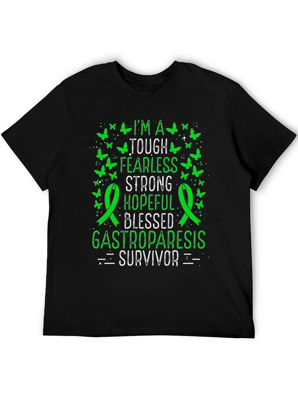 Gastroparesis Survivor T-Shirt - Green Butterfly Design