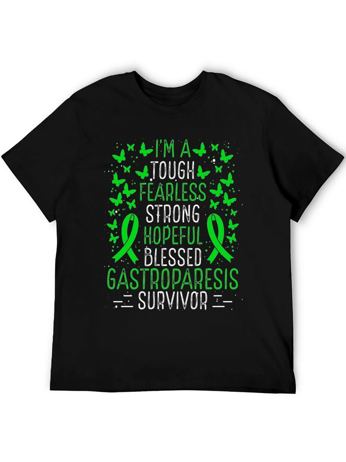 Gastroparesis Survivor T-Shirt - Green Butterfly Design