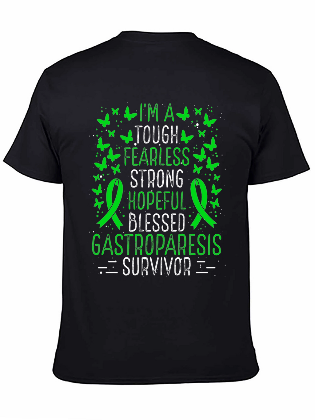 Gastroparesis Survivor T-Shirt - Green Butterfly Design
