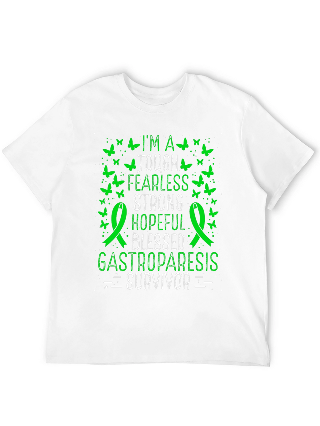 Gastroparesis Survivor T-Shirt - Green Butterfly Design