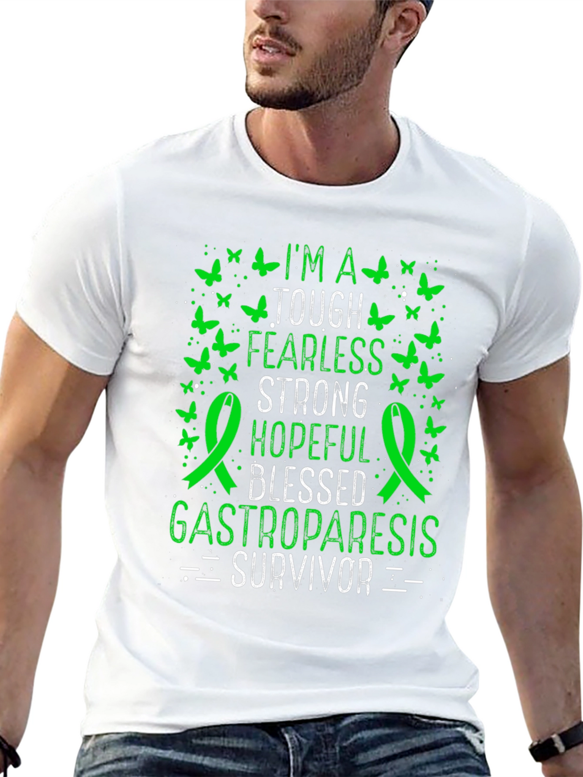 Gastroparesis Survivor T-Shirt - Green Butterfly Design