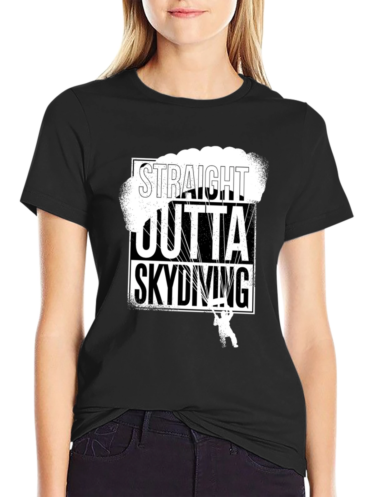 Straight Outta Skydiving Black T-Shirt