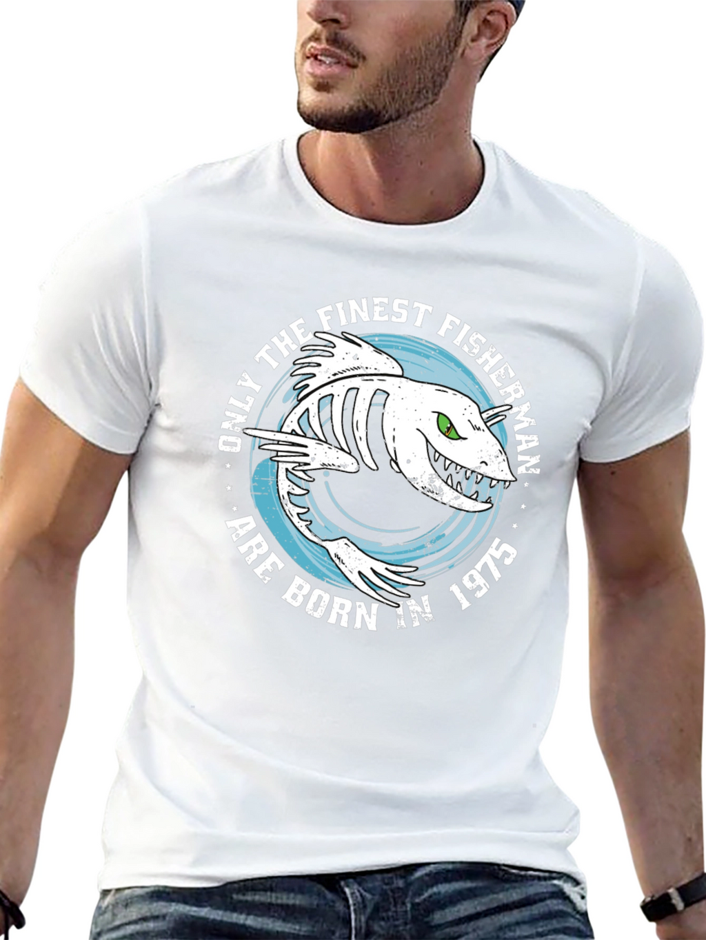 Finest Fisherman Born in 1975 Black T-Shirt
