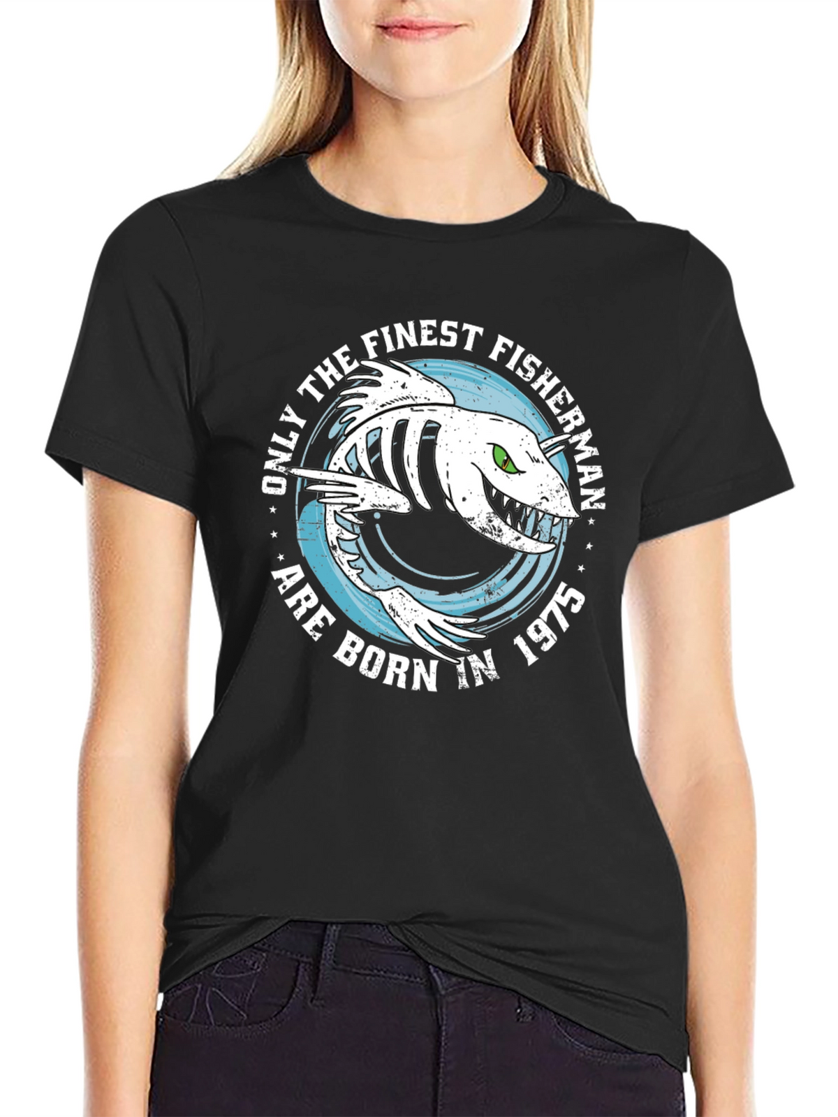 Finest Fisherman Born in 1975 Black T-Shirt