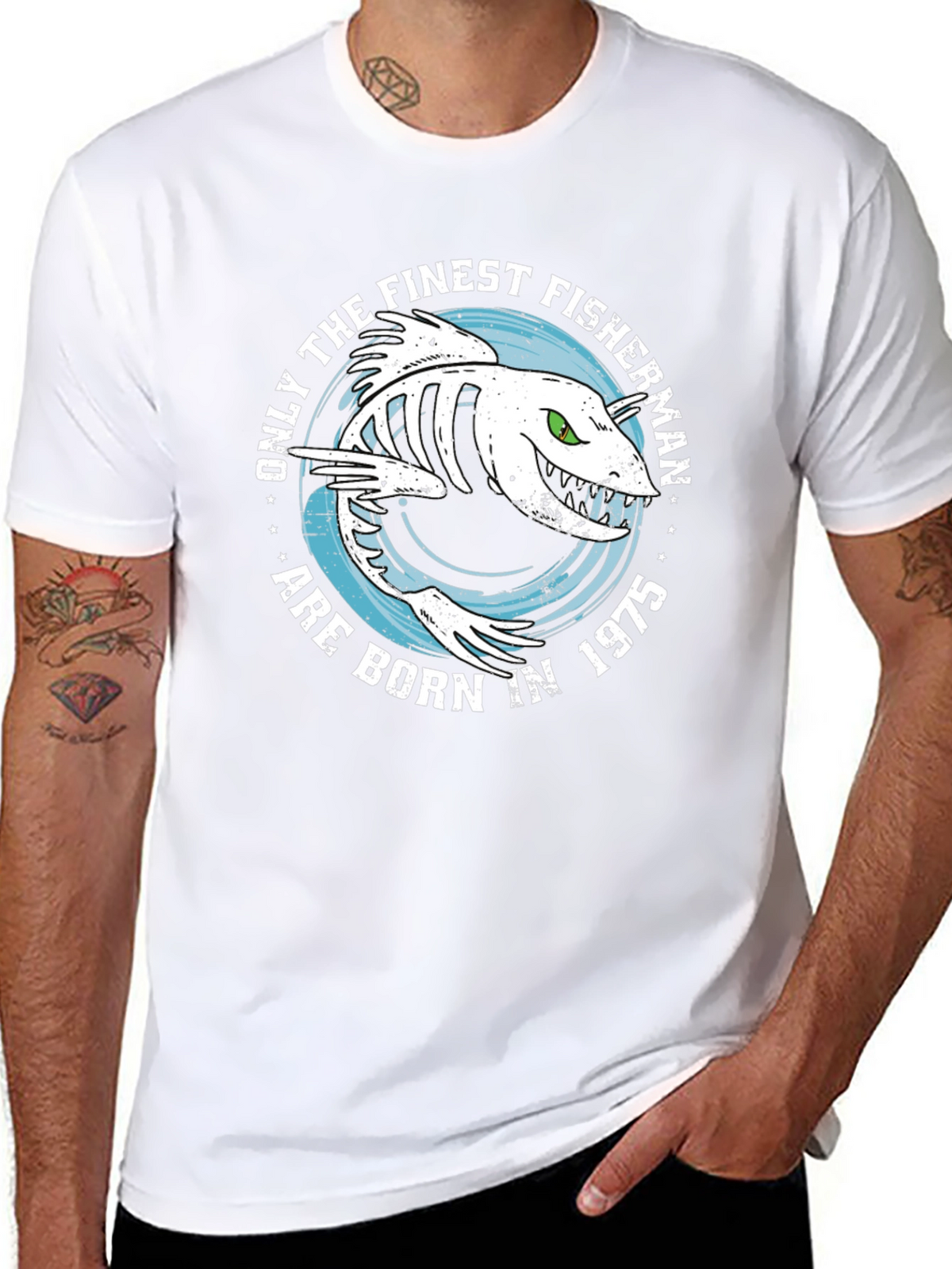 Finest Fisherman Born in 1975 Black T-Shirt
