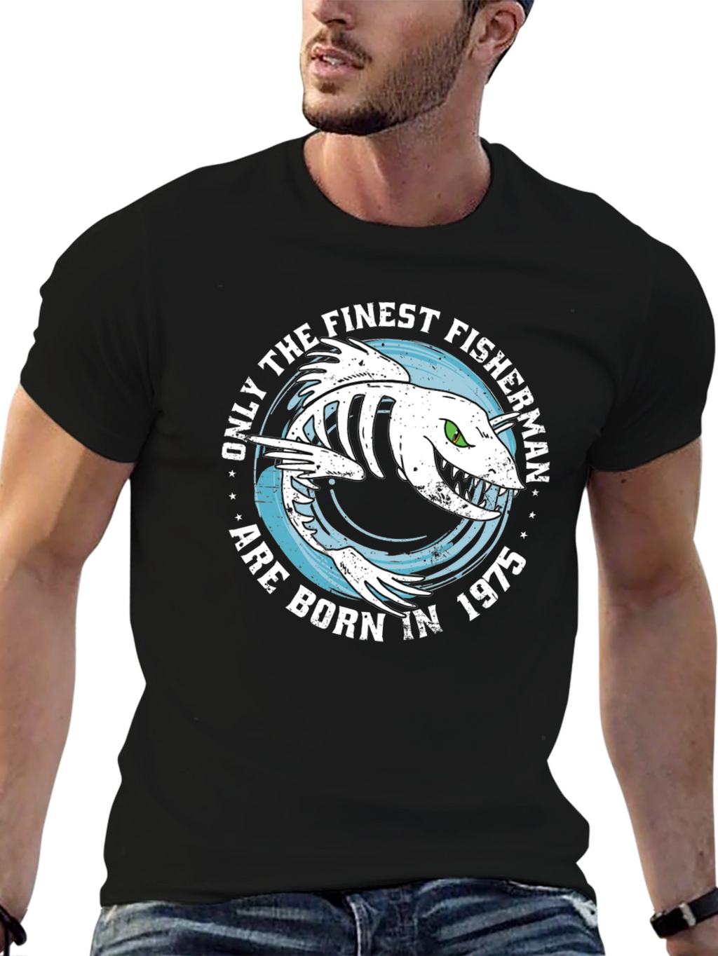 Finest Fisherman Born in 1975 Black T-Shirt