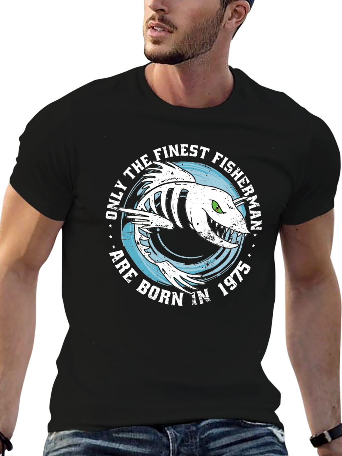 Finest Fisherman Born in 1975 Black T-Shirt