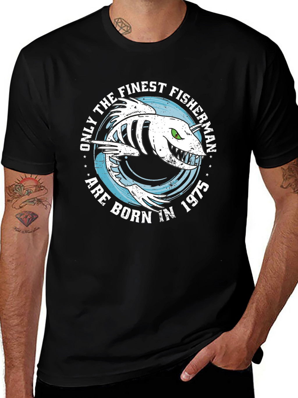 Finest Fisherman Born in 1975 Black T-Shirt