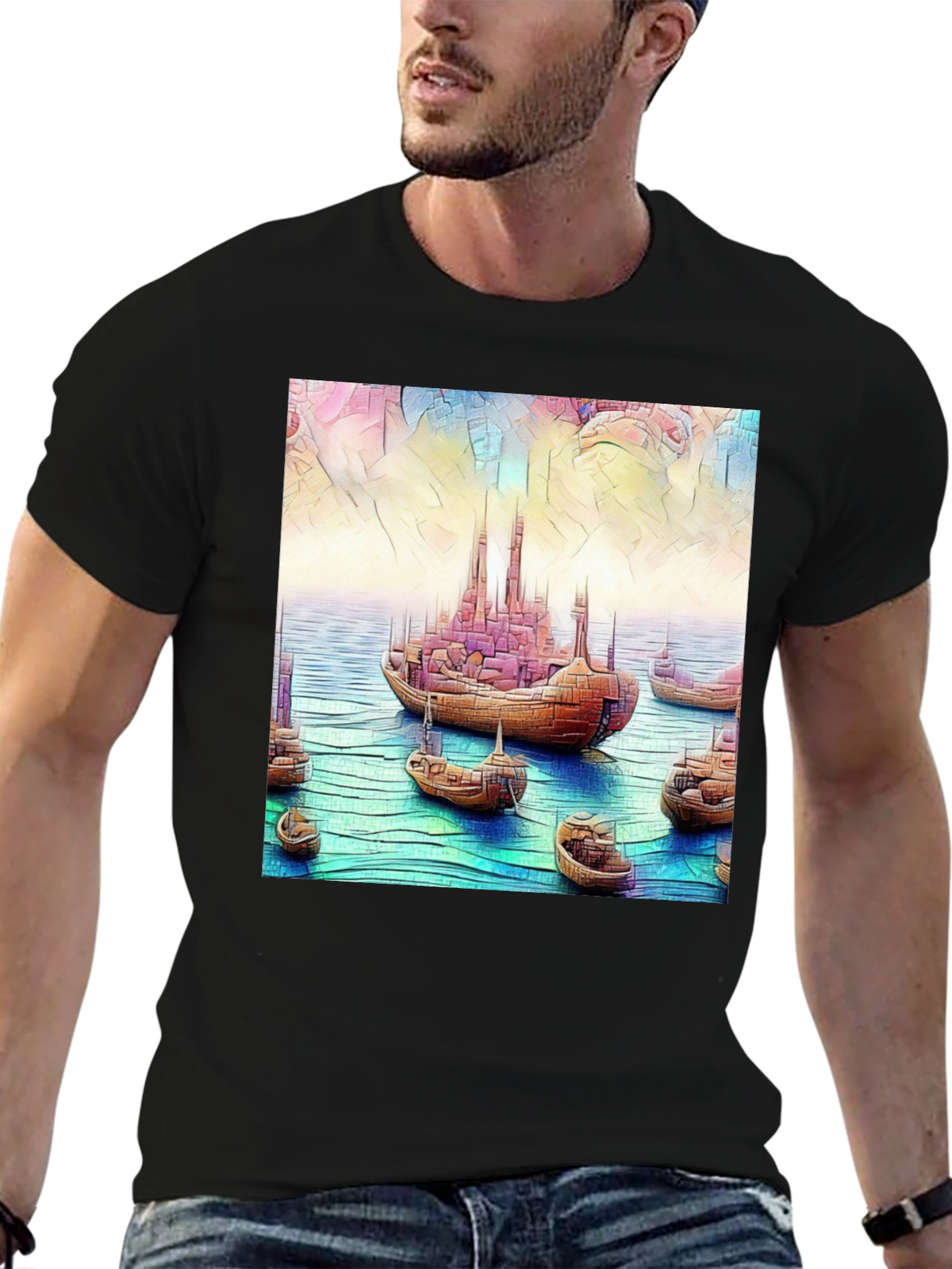 Artistic Boat Graphic Tee - Unique Design