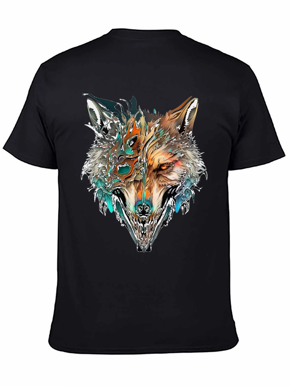 Abstract Wolf Graphic T-Shirt - Black
