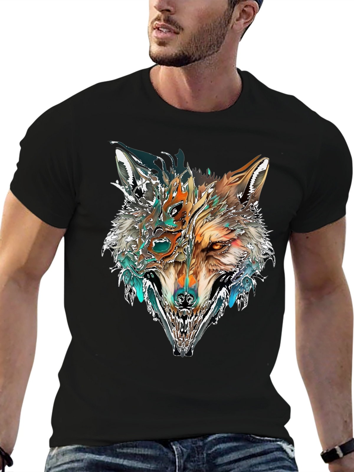 Abstract Wolf Graphic T-Shirt - Black