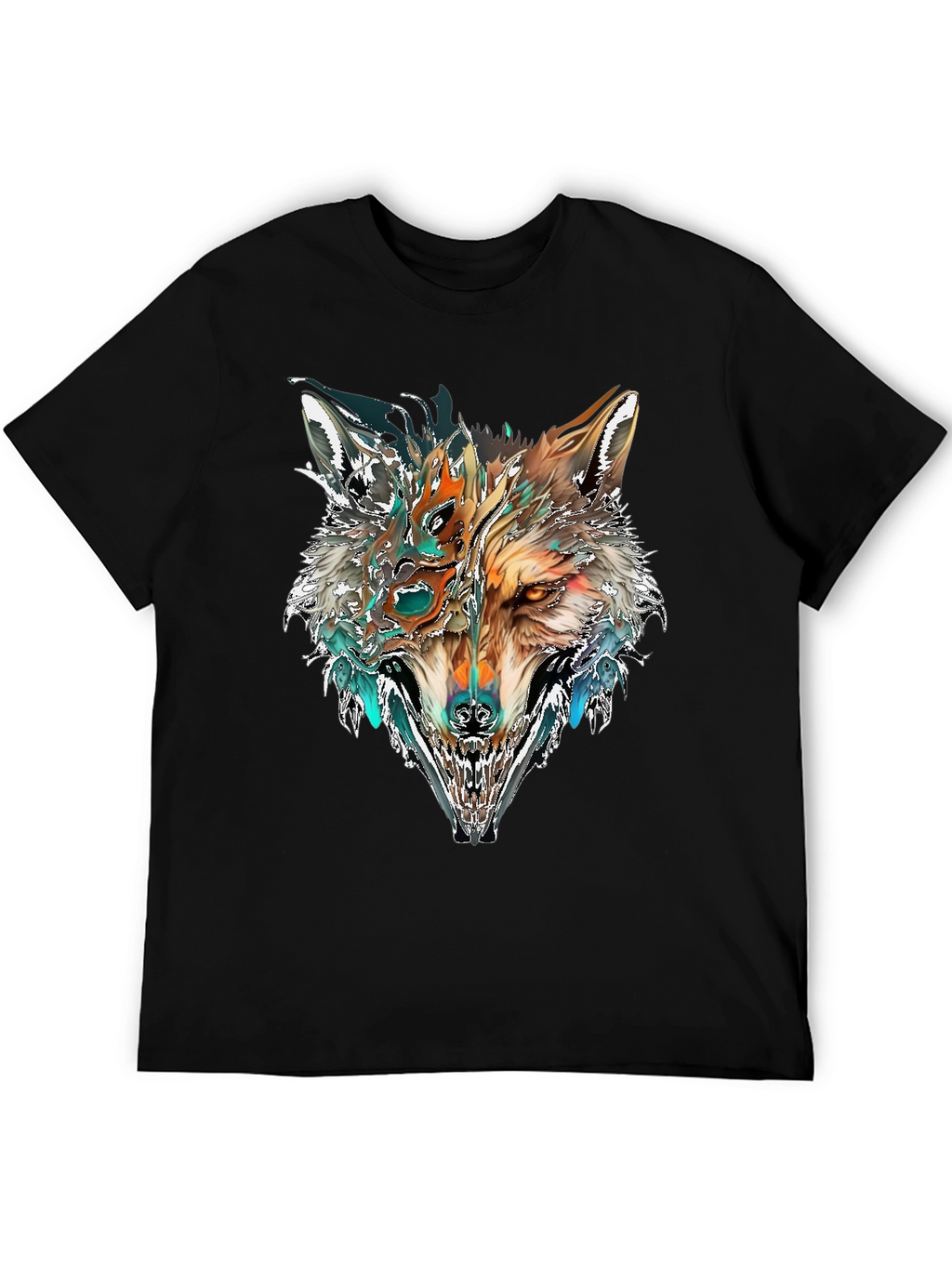 Abstract Wolf Graphic T-Shirt - Black