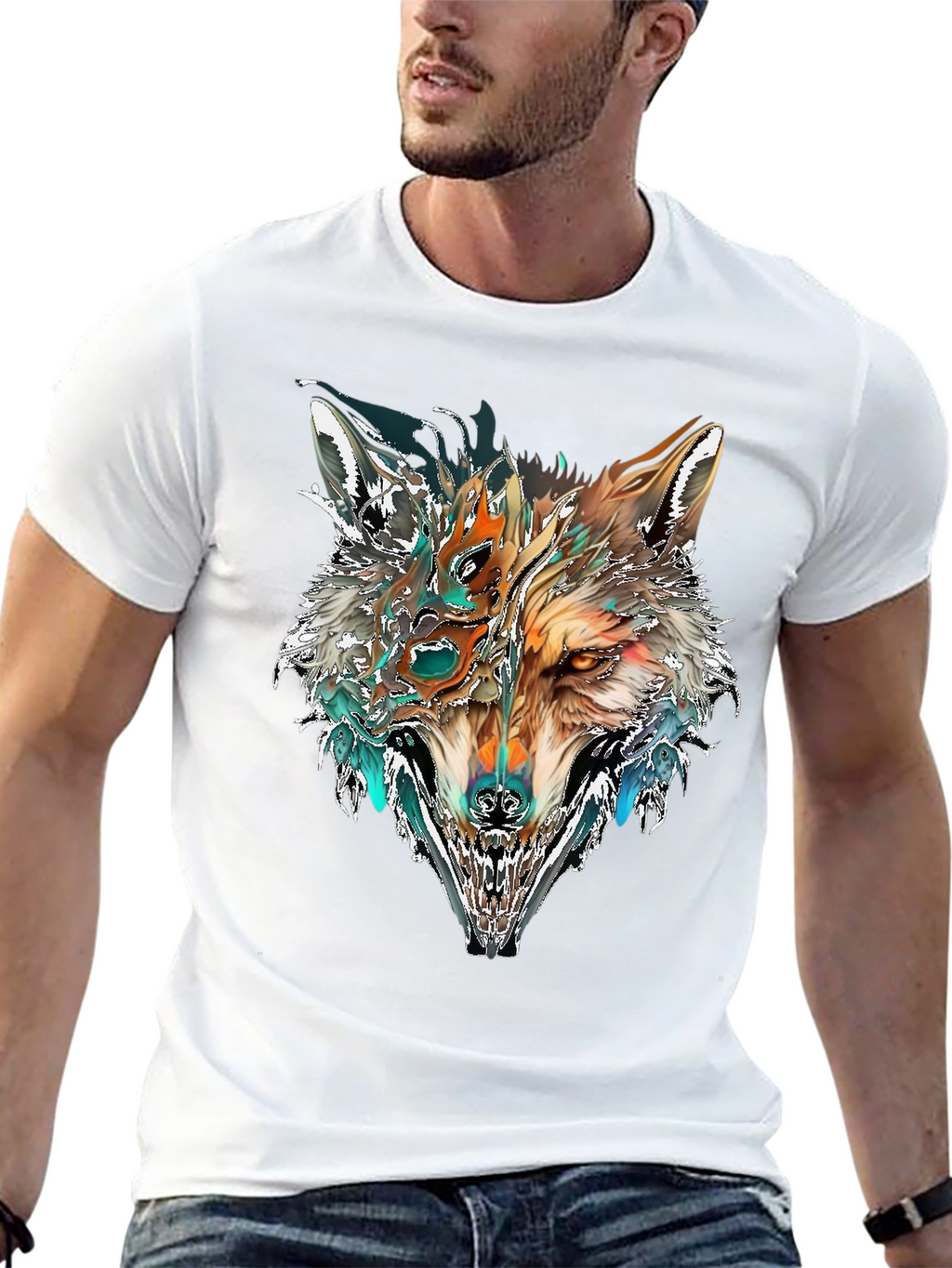 Abstract Wolf Graphic T-Shirt - Black