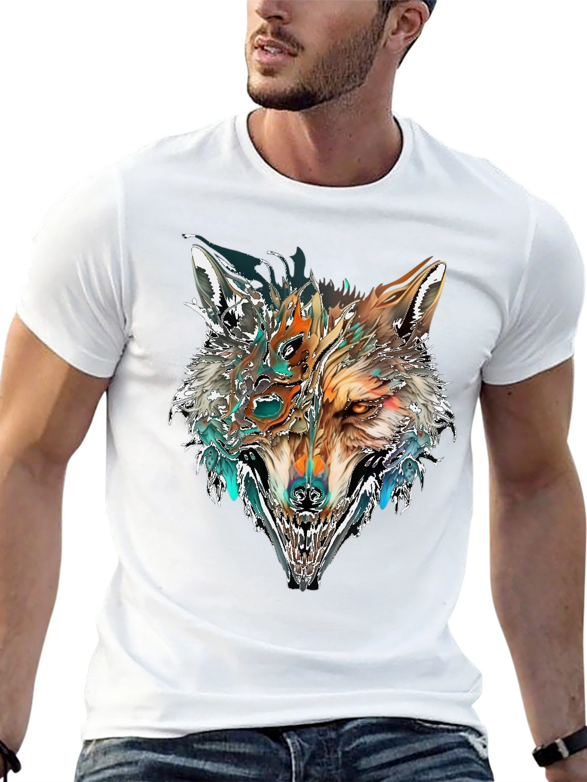 Abstract Wolf Graphic T-Shirt - Black