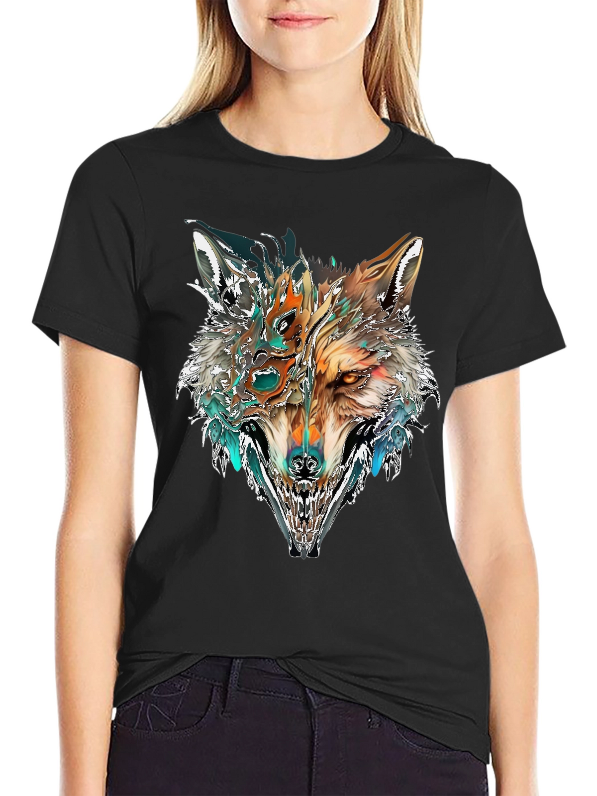 Abstract Wolf Graphic T-Shirt - Black