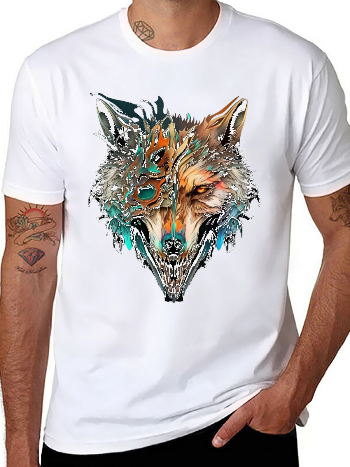 Abstract Wolf Graphic T-Shirt - Black