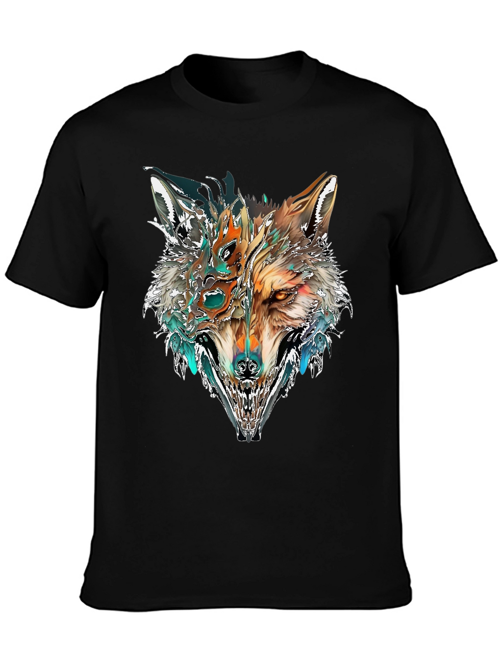 Abstract Wolf Graphic T-Shirt - Black