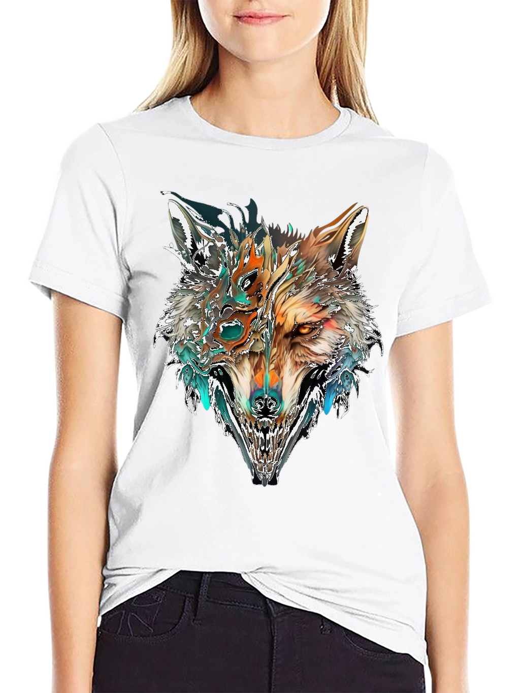 Abstract Wolf Graphic T-Shirt - Black