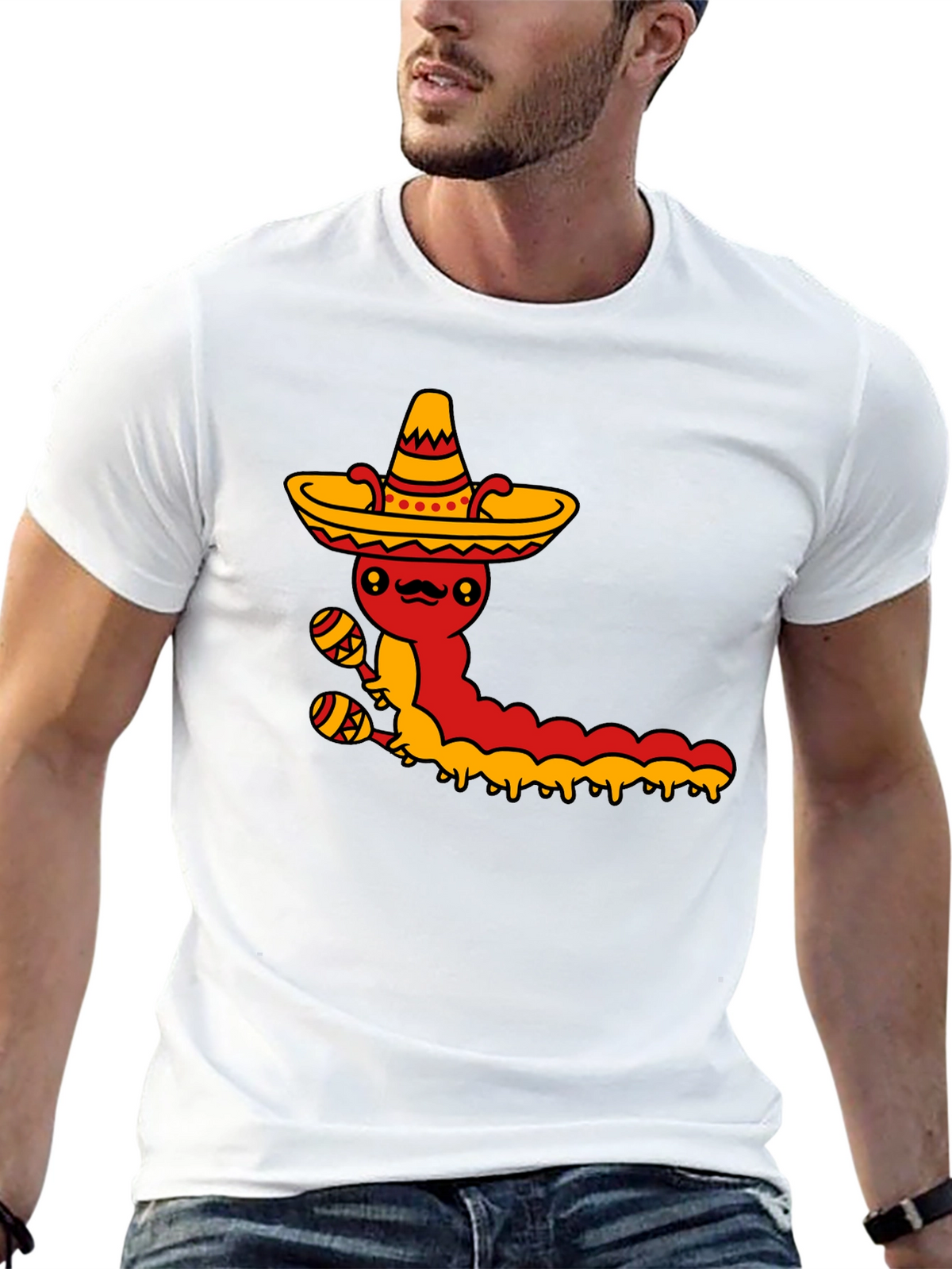 Mexican Fiesta T-Shirt - Caterpillar with Sombrero & Maracas