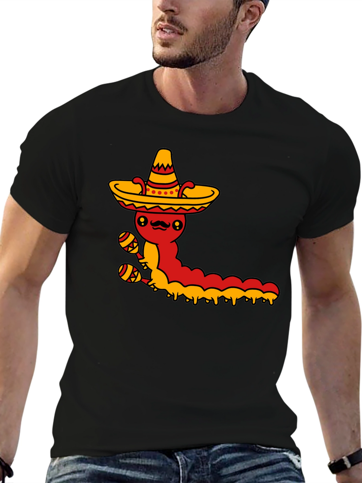 Mexican Fiesta T-Shirt - Caterpillar with Sombrero & Maracas