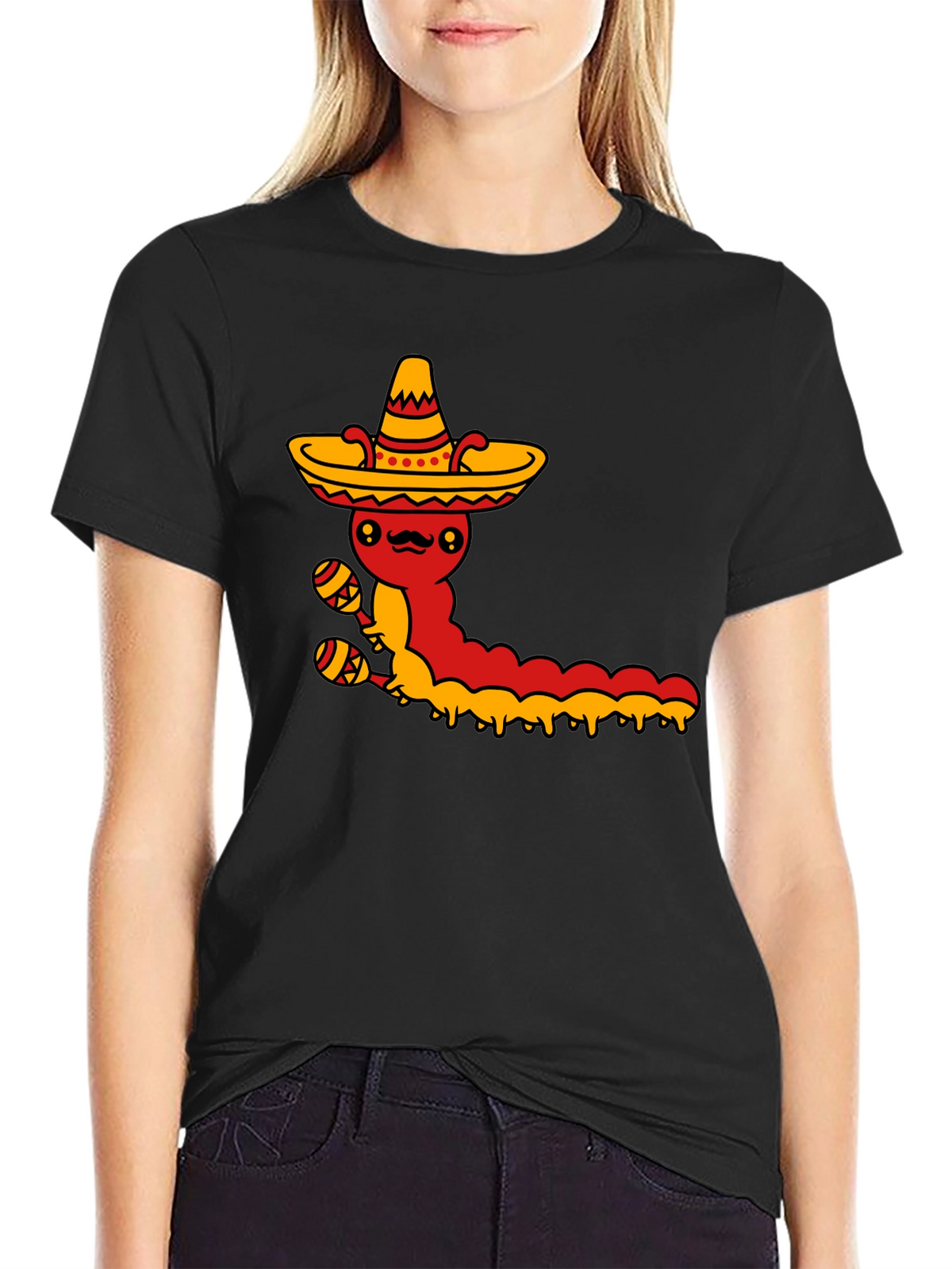 Mexican Fiesta T-Shirt - Caterpillar with Sombrero & Maracas