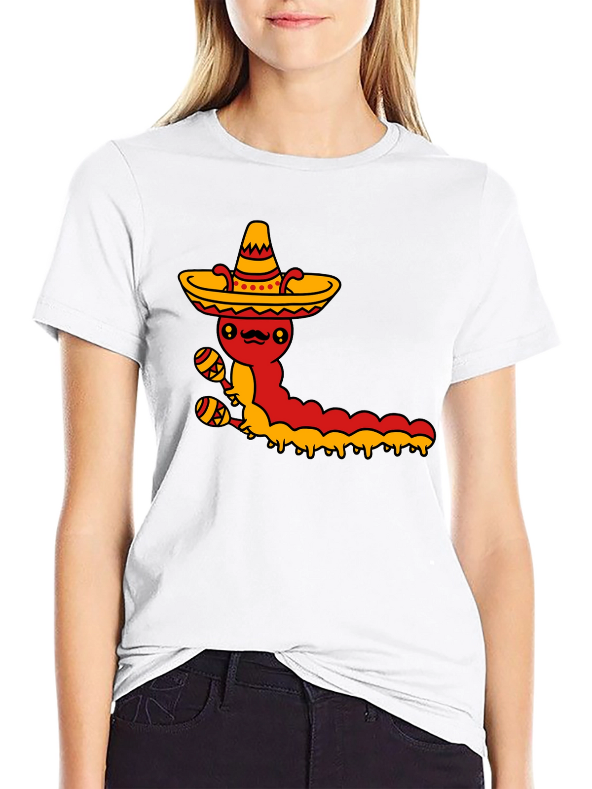Mexican Fiesta T-Shirt - Caterpillar with Sombrero & Maracas