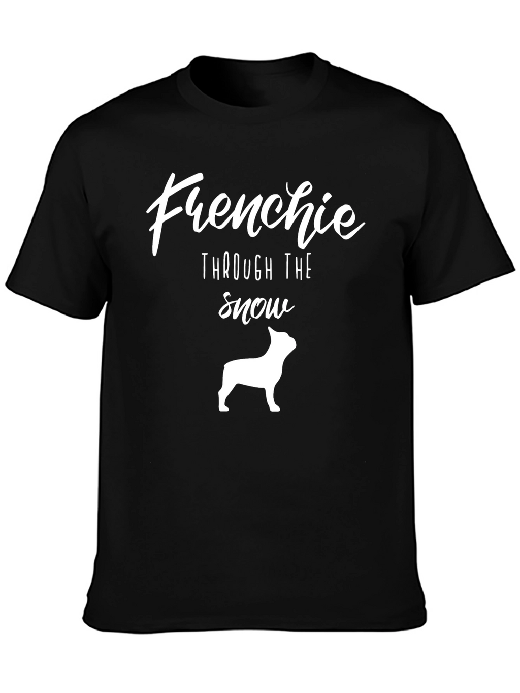 Frenchie Through the Snow Black T-Shirt