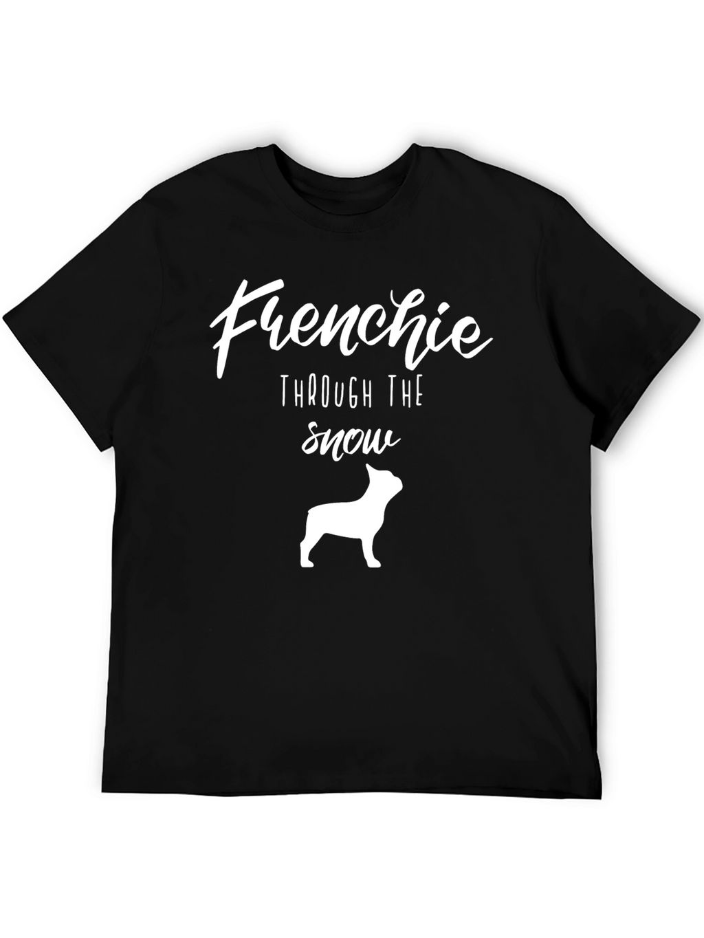 Frenchie Through the Snow Black T-Shirt