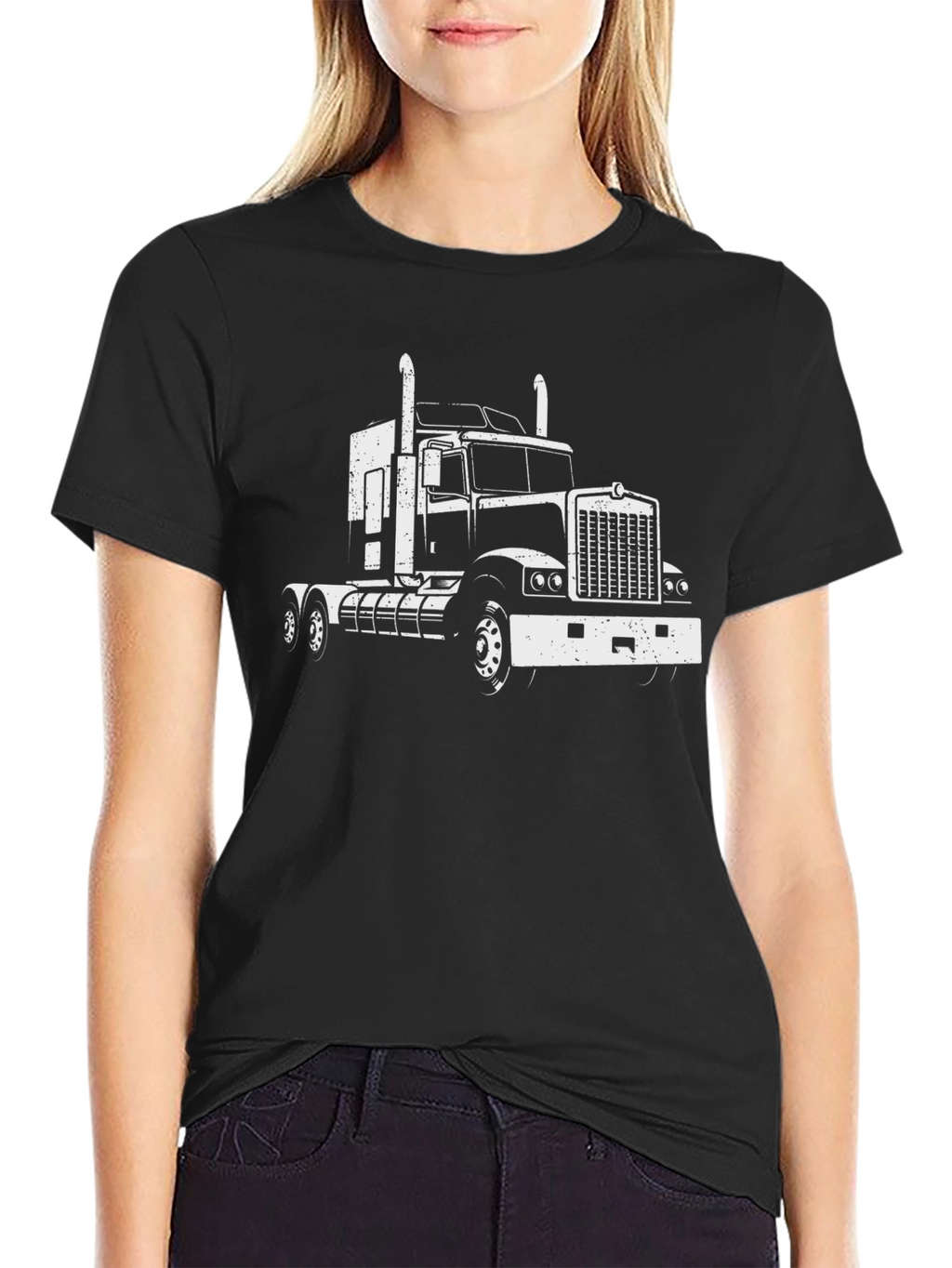Truck Graphic Tee - Black Cotton Blend T-Shirt