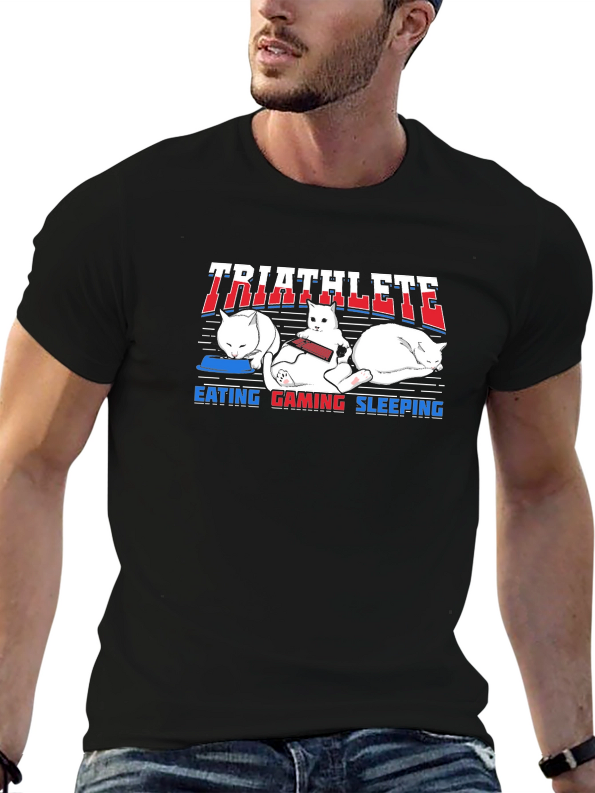 Triathlete Cat Lover T-Shirt Funny Cute Design